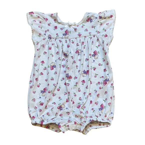 Vintage 90s Carters 12-18M Baby Girl White Romper With Cherry & Mouse Print USA - Picture 1 of 7